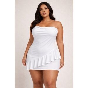 Susana Monaco Tube Asymmetrical White‎ Ruffle Mini Dress Women's XL NWT